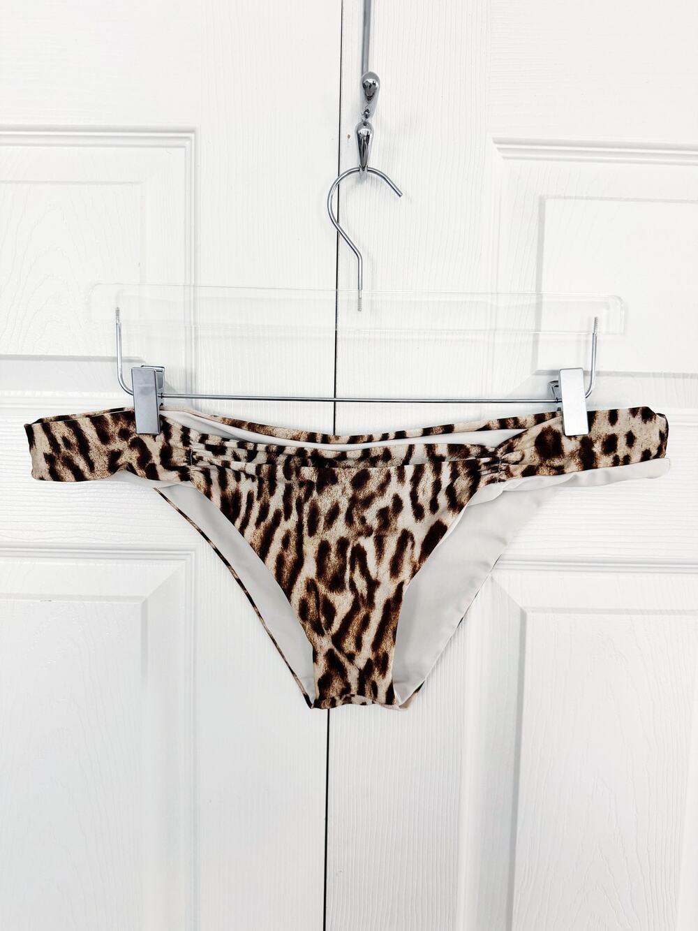Monday Swimwear Leopard Bikini Bottom Size V Ruched Cheeky Animal Print Mob Wife